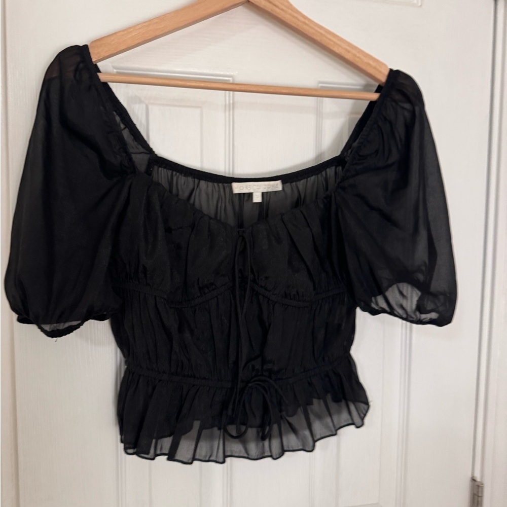 Revolve Black Puff Sleeve Top